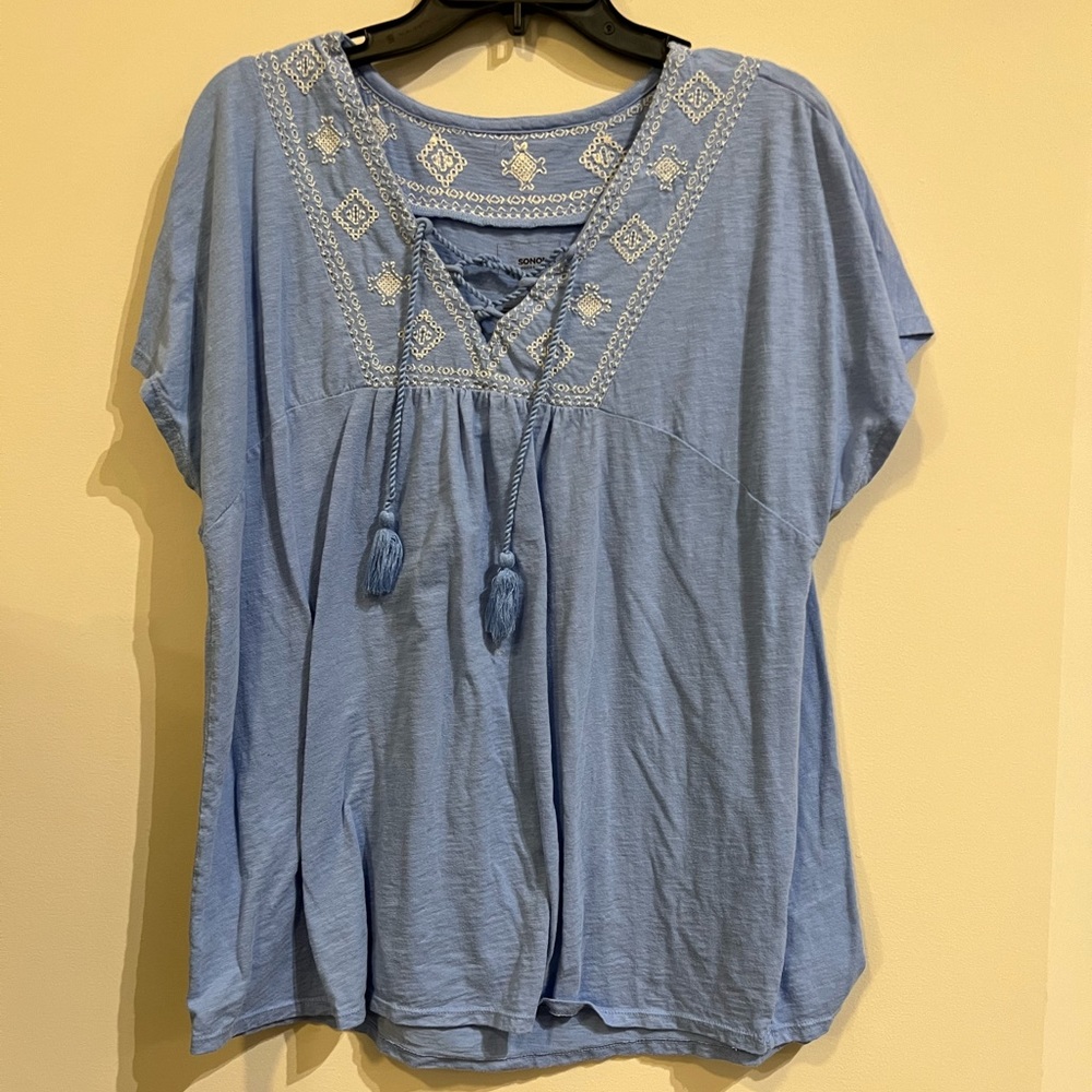Sonoma Light Blue Short Sleeve Tassel Tee